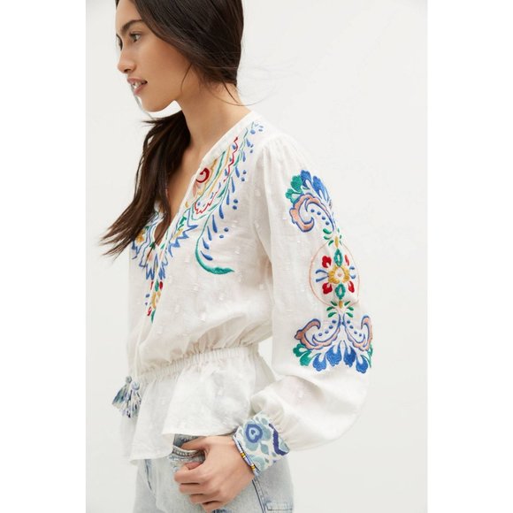 Anthropologie Forever That Girl Embroidered Peplum Blouse - Picture 3 of 15